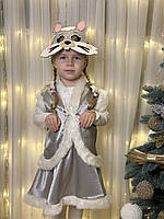 Дитячий карнавальний костюм "Зайчик", новорічний костюм на ранок, дитячий костюм атласний з хутром