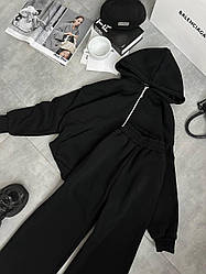 Жіночий базовий осінній флісовий прогулянковий теплий костюм тринити на флісі кофта на замку та штани