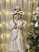 Дитячий карнавальний костюм "Зайка", новорічний костюм на ранок, дитячий костюм атласний з хутром