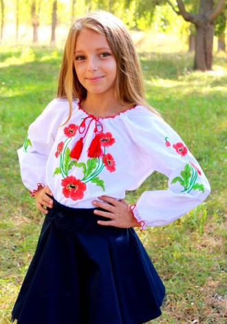 Дитяча вишита сорочка, блуза для дівчаток білого кольору "Марічка" розміри від 104 до 134, фото 3