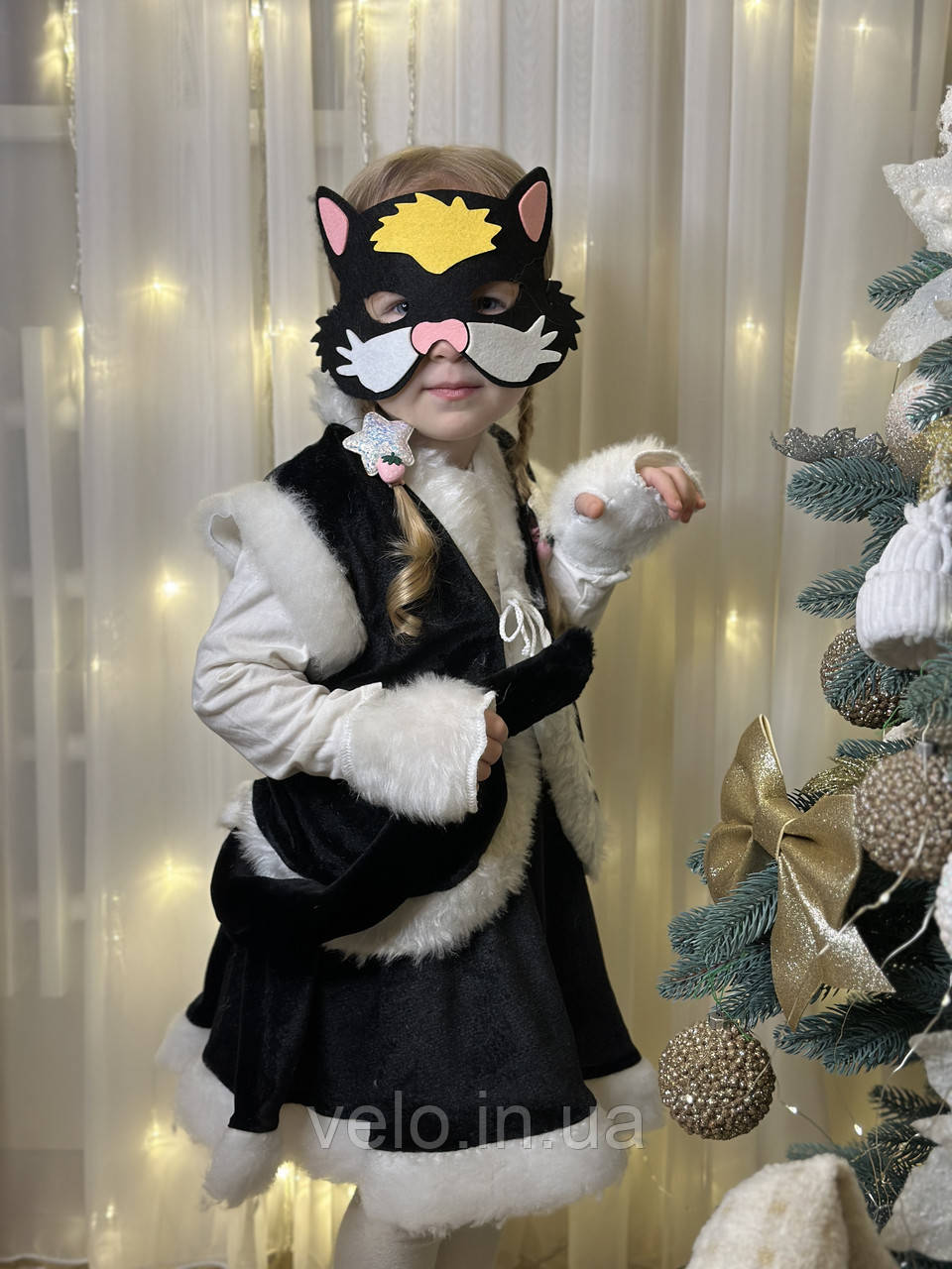 Дитячий карнавальний костюм "Кошка", новорічний костюм на ранок, дитячий костюм атласний з хутром