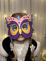 Маскарадна маска "Сова", маска з фетру сови, дитяча маска, костюм філіна, морда сови