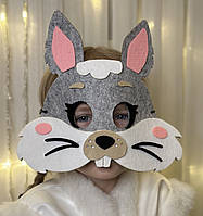 Маскарадна маска "Заяц", маска з фетру зайця, дитяча маска, костюм зайця, морда зайця