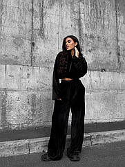 Велюровий прогулянковий спортивний жіночий костюм штани і кофта Cartell чорний