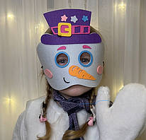 Маскарадна маска "Сніговик", маска з фетру сніговика, дитяча маска, костюм сніговика, морда сніговика