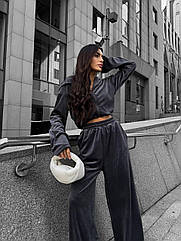 Велюровий прогулянковий спортивний жіночий костюм штани і кофта Cartell графіт