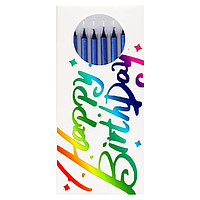 Свічки для торта "Нappy Вirthday" хром синій 6 шт.