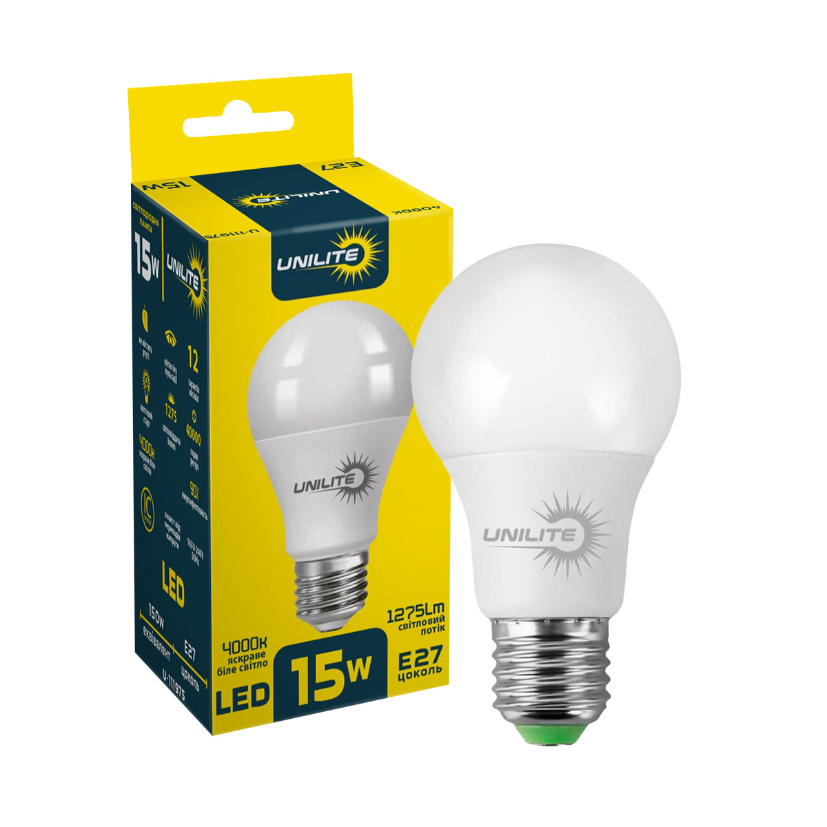 LED лампа UNILITE A60 15W E27 12750lm 4000K (UL-111975), фото 1