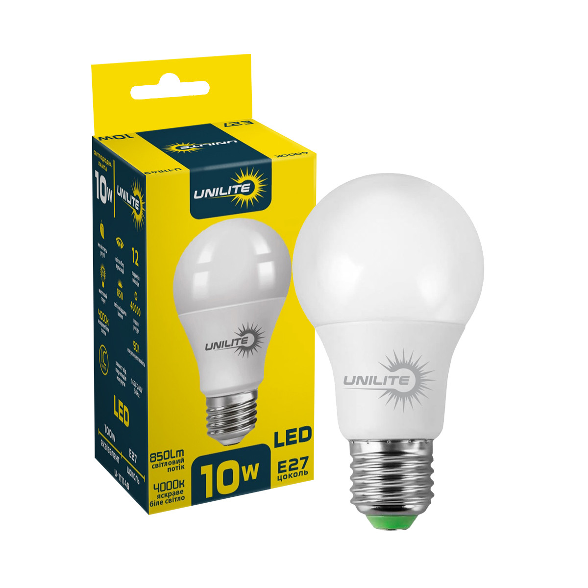 Енергозберігаюча світлодіодна LED лампа, лампочка економка UNILITE A60 10W E27 850lm 4000K (UL-111149) (Світлодіодні лампи), фото 1