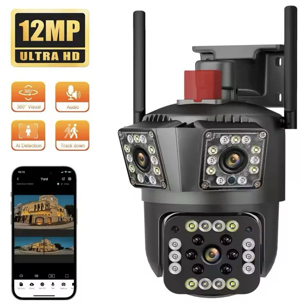 Уличная поворотная камера видеонаблюдения с тройной картинкой 12MP HD ...