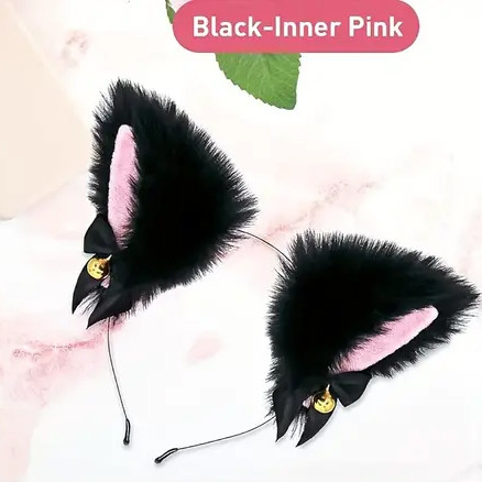 Обідок вушка кішечки з хутром чорні, фото 1