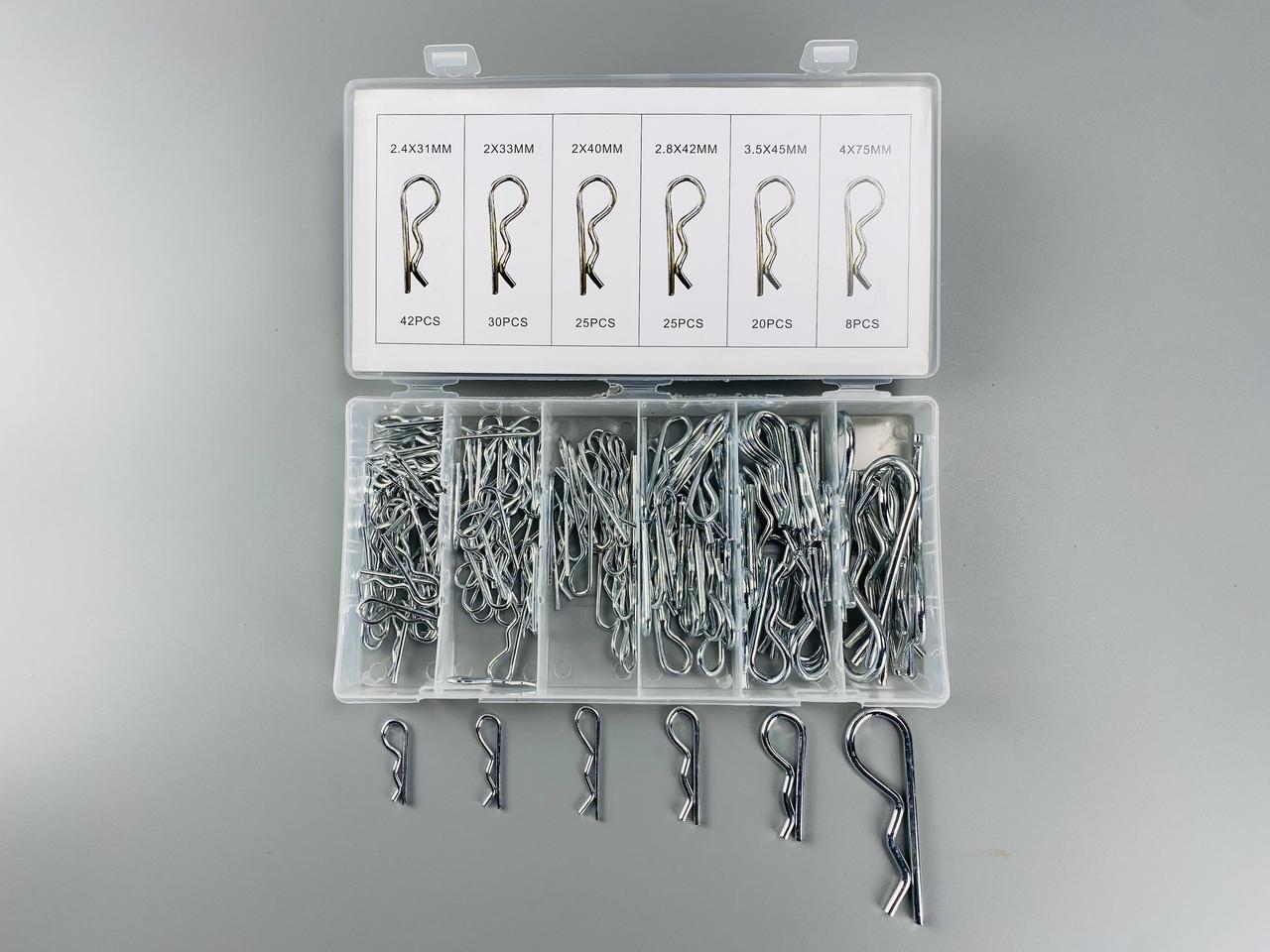 Набір шплінтів типу R метричних 150 шт. Пружинний штифт (6 різновидів шплінтів в одному наборі), фото 1