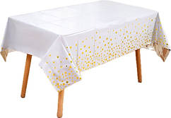 Скатертина святкова 137х183 см "Золоті зірки на білому"