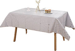 Скатертина святкова 137х183 см "Срібні зірки на білому"