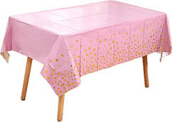 Скатертина святкова 137х183 см "Золоті зірки на рожевому"