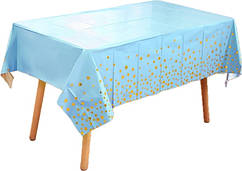Скатертина святкова 137х183 см "Золоті зірки на блакитному"