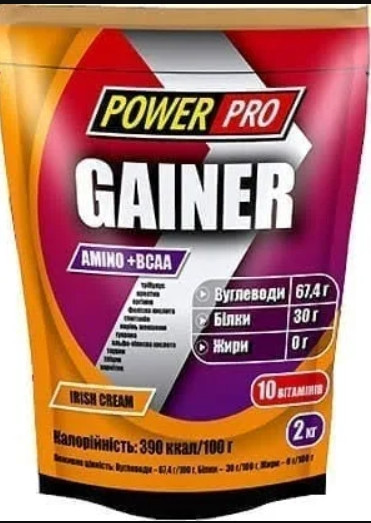 Високовуглеводний гейнер для набору маси Power Pro Gainer 2 кг ірландський крем