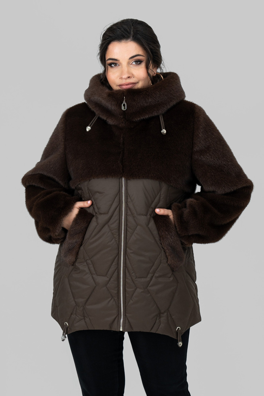 Комбінована жіноча шубка великих розмірів, фото 1