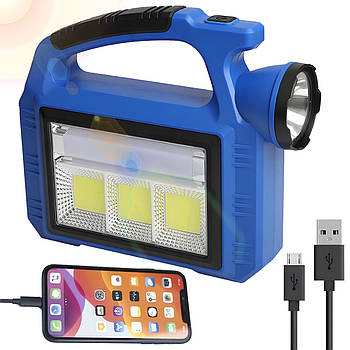 Ручний ліхтар із сонячною батареєю 5Вт, PowerBank, USB, DIZ-2209-3 / Кемпінговий ліхтар акумуляторний