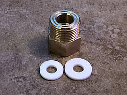 Перехідник балонний нарізний зі СП21,8 на G3/4 (латунний) з фторопластовими прокладками Ф19мм і Ф22 мм