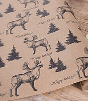 Подарунковий папір 70 см х10 м "Лось на крафті"