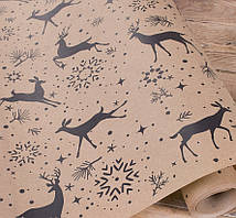 Подарунковий папір 70 см х10 м "Олені на крафті"