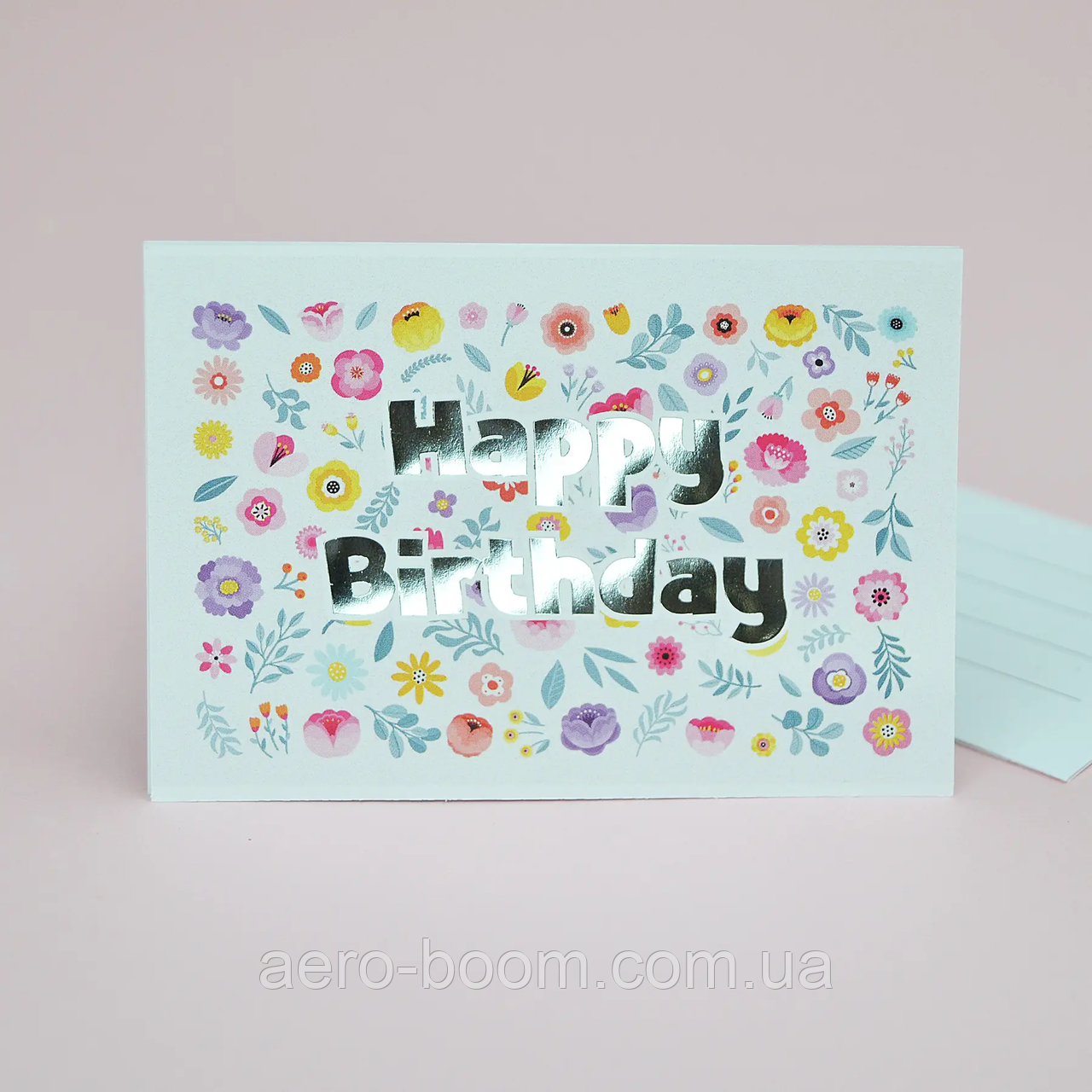 Міні листівки з тисненням "Happy Birthday: квіти", 10 шт