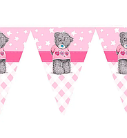 Гірлянда паперова прапорці "Ведмедик Тедді" на рожевому