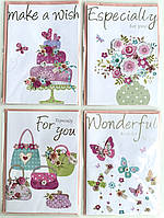 Листівки з конвертом для грошей "Квітково-метеликова феєрія", 4 шт.