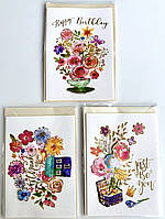 Листівки з конвертом для грошей "З квітковим принтом", 3 шт.