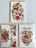 Листівки з конвертом для грошей "З квітковим принтом NEW 2", 3 шт.