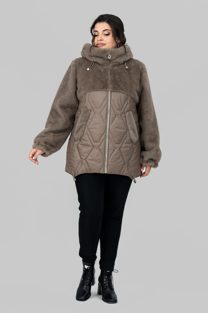 Комбінована зручна якісна жіноча шубка великих розмірів, фото 1