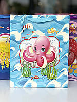 Подарунковий пакет "Морські тварини" з гліттером та аплікацією 32х26х10 см, мікс 4 шт