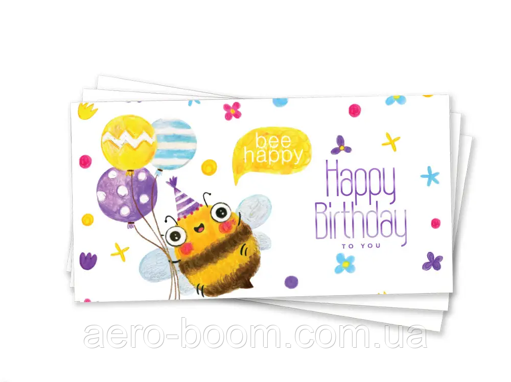 Конверт для грошей "Happy Birthday: бджілки" металізований