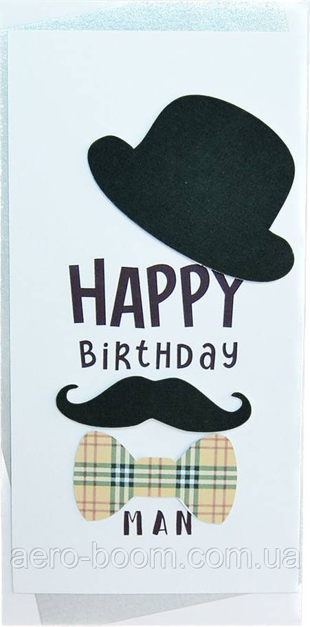 Конверт для грошей "Happy Birthday Man" шляпа та вуса