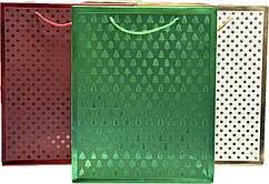 Подарунковий пакет "Новорічні мотиви" з фольгованням 32х26х10 см, мікс 4 шт