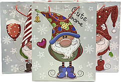 Подарунковий пакет "Новорічні мотиви" з глітером 32х26х10 см, мікс 4 шт