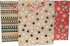 Подарунковий пакет "Новорічні зірки та сніжинки" з фольгованням 32х26х10 см, мікс 4 шт