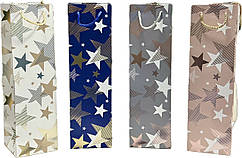 Подарунковий пакет "Зірки" з фольгованням 38х11х11 см, мікс 4 шт