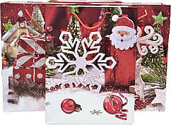 Подарунковий пакет "Новорічні іграшки" з глітером 40х30х12 см, мікс 4 шт