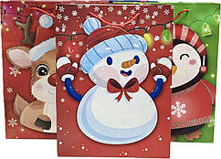 Подарунковий пакет "З Новим роком" з глітером 40х30х12 см, мікс 4 шт