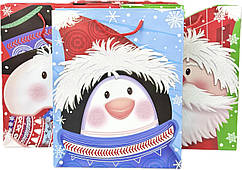 Подарунковий пакет "Санта з друзями" з глітером 32х26х10 см, мікс 4 шт