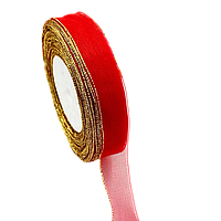 Стрічка органза 2 см ( 43 МЕТРИ ) Червона з золотим люрексом
