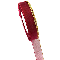 Стрічка органза 2 см ( 43 МЕТРИ ) Бордова з золотим люрексом