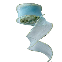 Стрічка органза 4,3 см (8 МЕТРІВ) Блакитна хвиляста з золотим люрексом