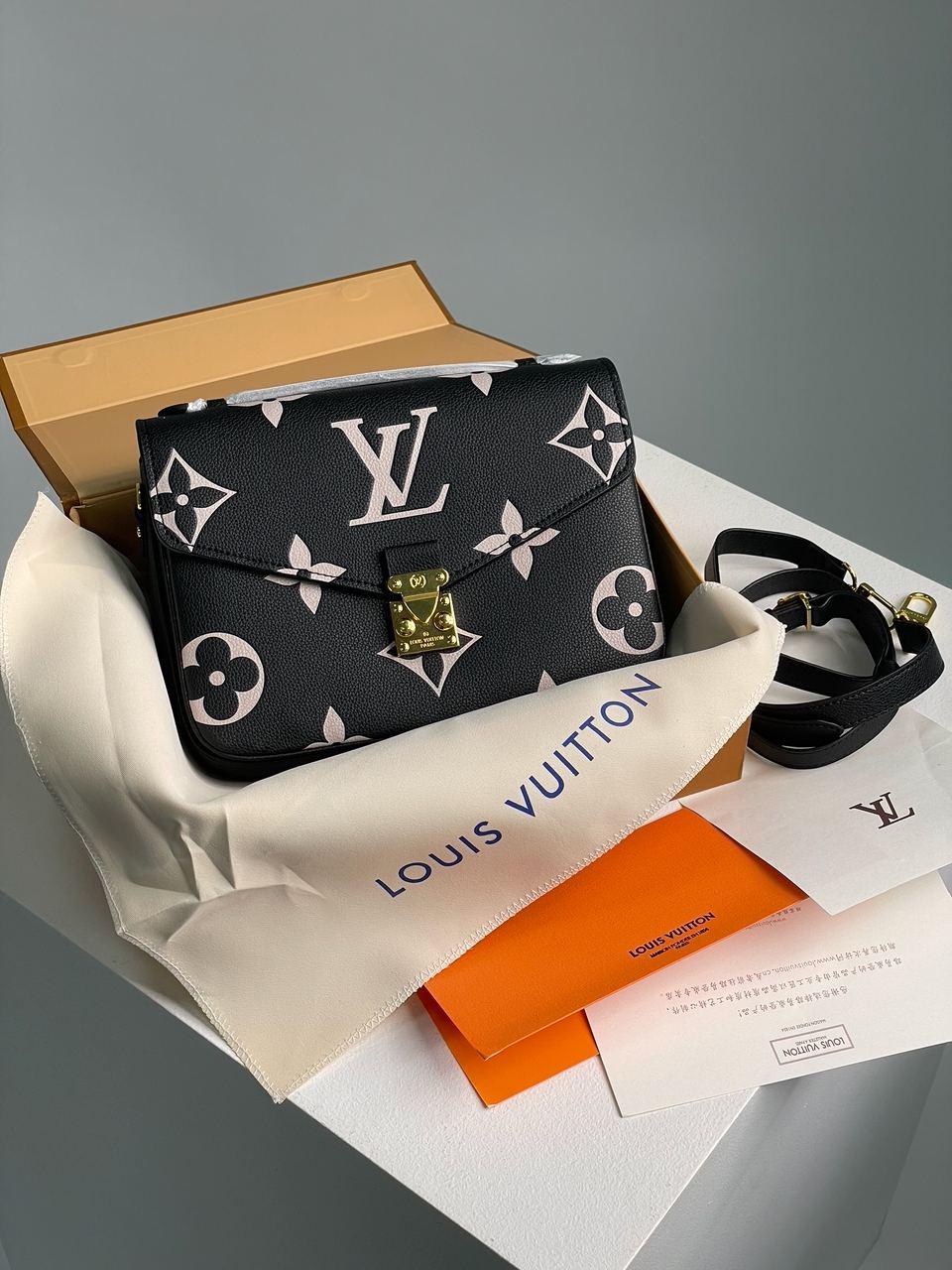 Шкіряна жіноча сумочка Louis Vuitton Pochette Métis Black & Beige