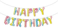 Фольговані літери КНР (38 см/літера) "Happy Birthday" градієнт веселка