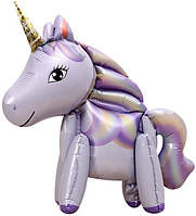 Стояча фольгована кулька (60х54 см) Єдиноріг 3D ліловий
