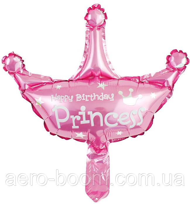 Фольгована кулька міні-фігура КНР (38х42 см) Корона "Happy Birthday Princess" рожева, фото 1