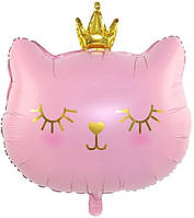 Фольгований кулька КНР (54х48 см) Кішечка з короною рожева (меньша)